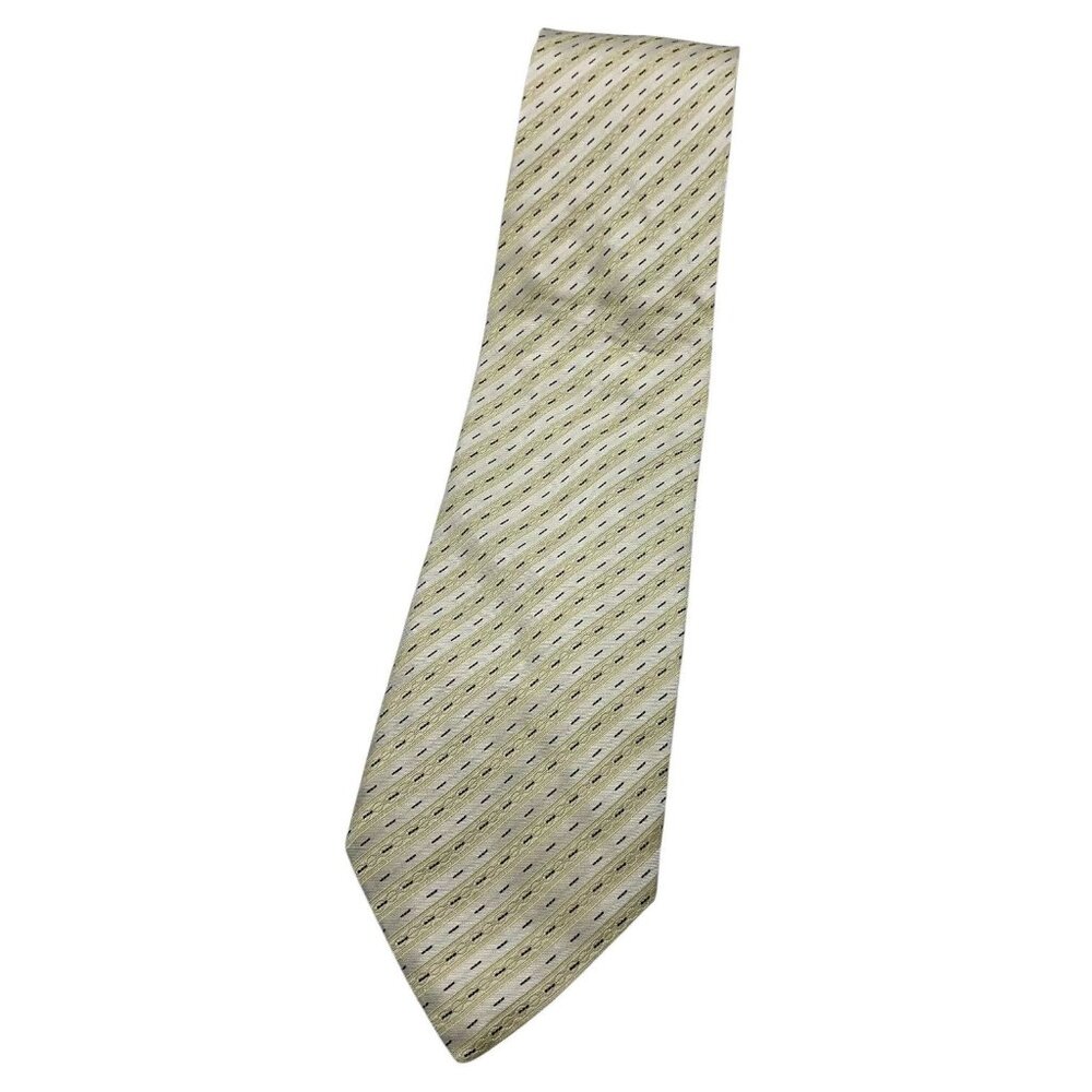 PAL ZILERI Men's 100% Silk Necktie LUXURY Tie Beige Gold Striped W:3.7" EUC
